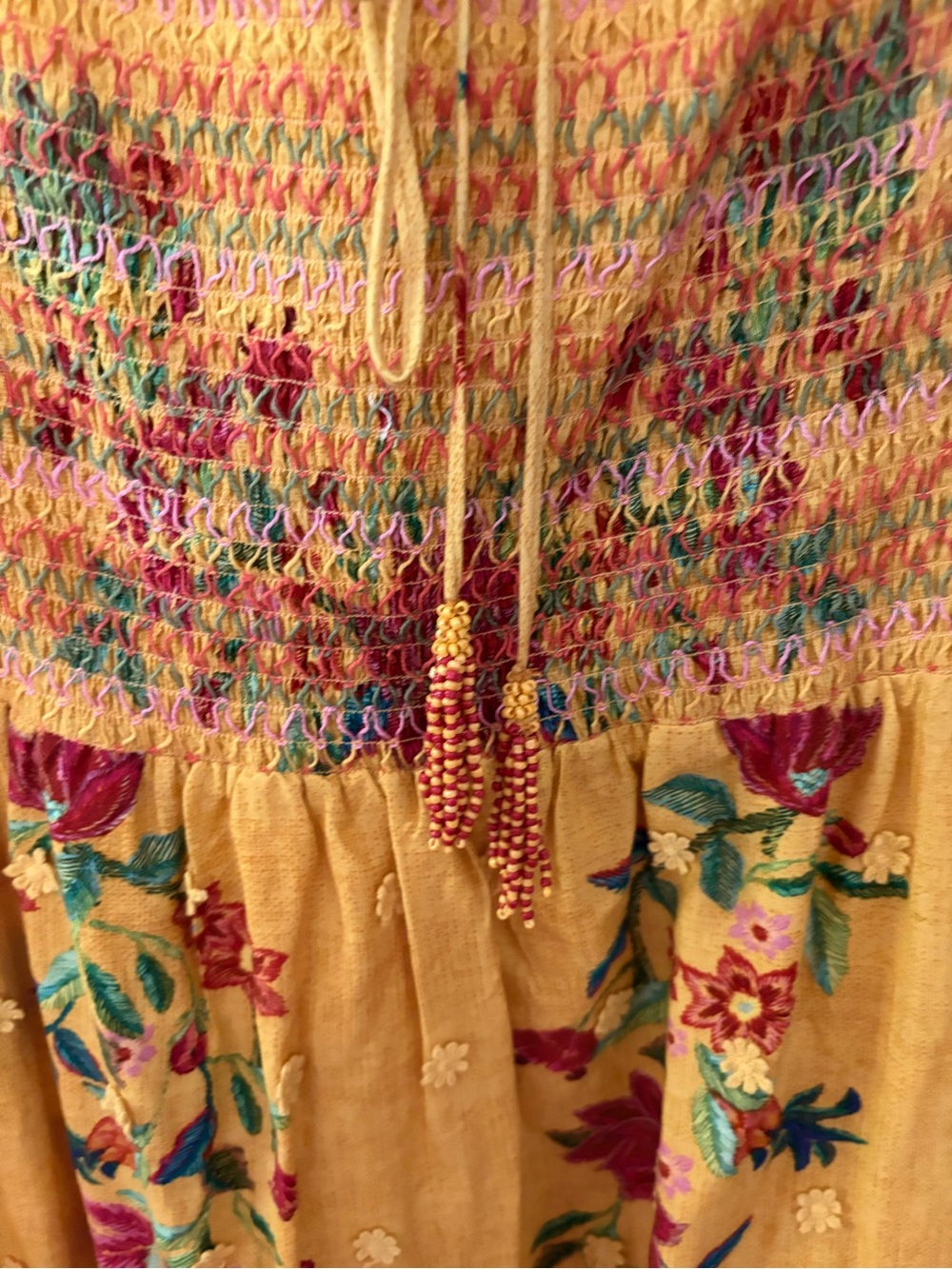 FARM Rio Yellow Floral Dream Smocked Midi Dress L - Picture 8 of 14